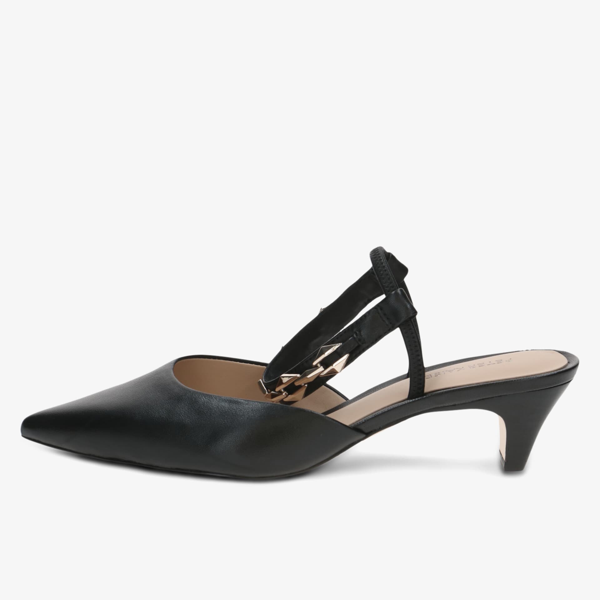 Eleganter schwarzer Schuh mit spitz zulaufender Vorderseite und mittelhohem Absatz für stilvollen Auftritt