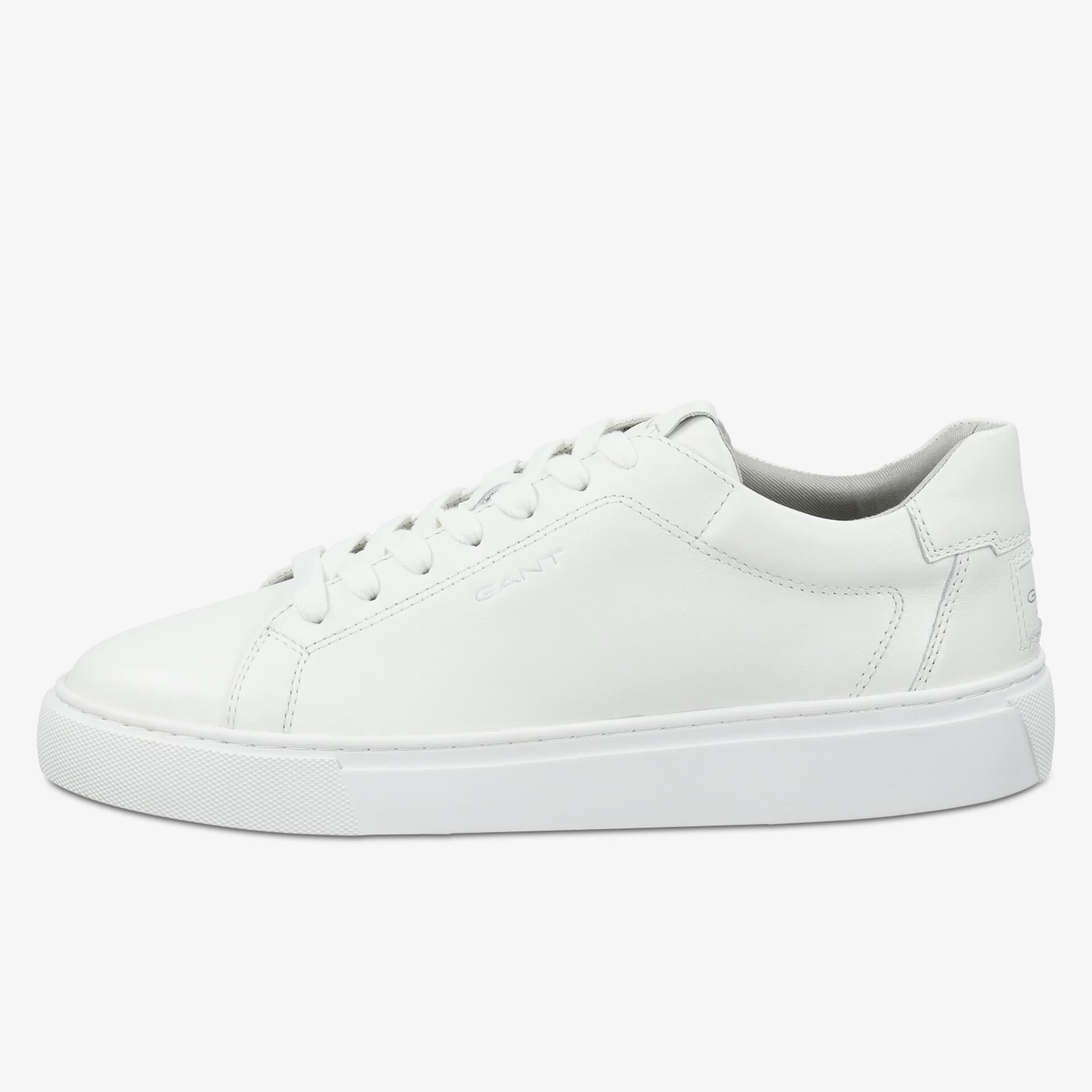 Eleganter weißer Sneaker mit flachem Profil und nahtlosem Design.