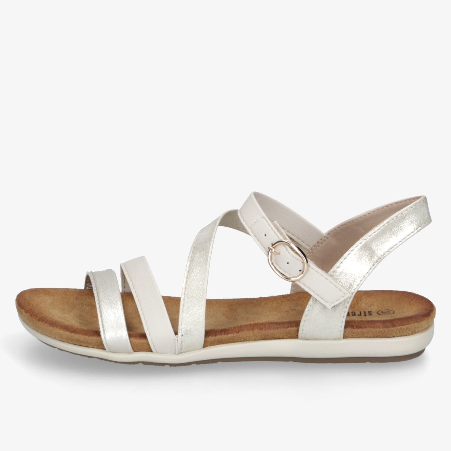 Leichte weiße Sandale mit verstellbarem Riemchen und bequemer Sohle, modisch und sommerlich